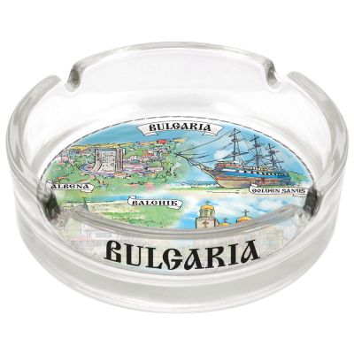 Стъклен  пепелник България вътрешен и морски колаж-север ,юг