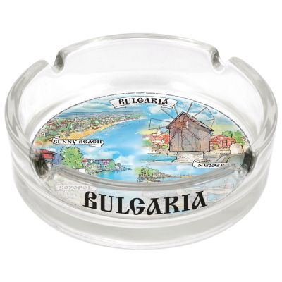 Стъклен  пепелник България вътрешен и морски колаж-север ,юг