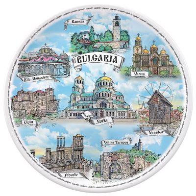 Порцеланова сувенирна чиния - колаж България - 12 см