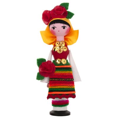 Сувенирна битова кукла в традиционна носия и фиолка - 14 см