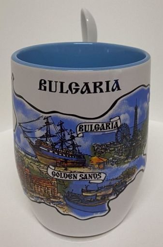 Керамична сувенирна чаша с лъжичка - конкретни курорти
