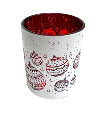 Свещник коледен стъклена чашка - голям, бяла